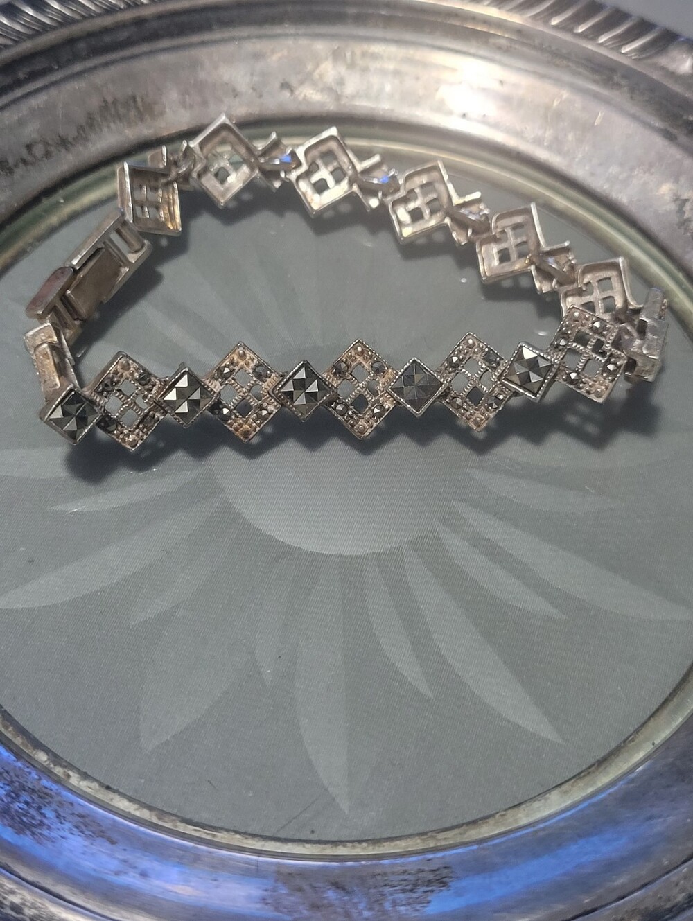 Sterling Silver Geometric Crystal Link Bracelet - Elegant Women's Jewelry